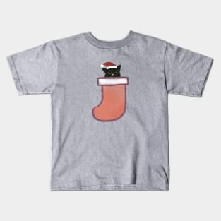 Hidden Cat Xmas Minimal Cat inside sock Kids T-Shirt